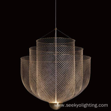 Reception Led Chrome Iron Mesh Chandelier Decoration